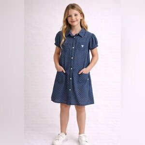 Guess Kids Denim Polka Dot Shirt Dress | Girls | Button-Front | Preowned